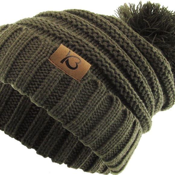 Chunk Pom Pom Cable Knit Ribbed Beanie - Picture 2 of 11